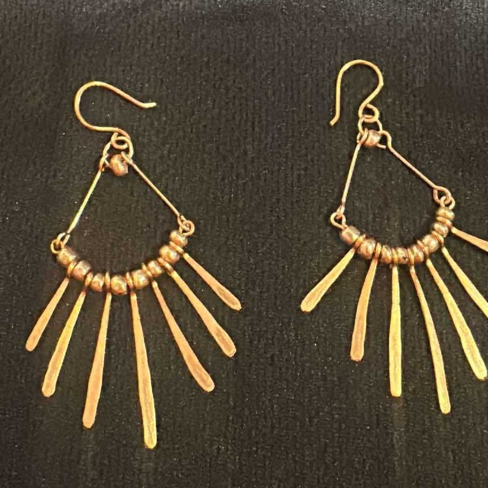 Gold Sunburst Fan Earrings Minimalist Design